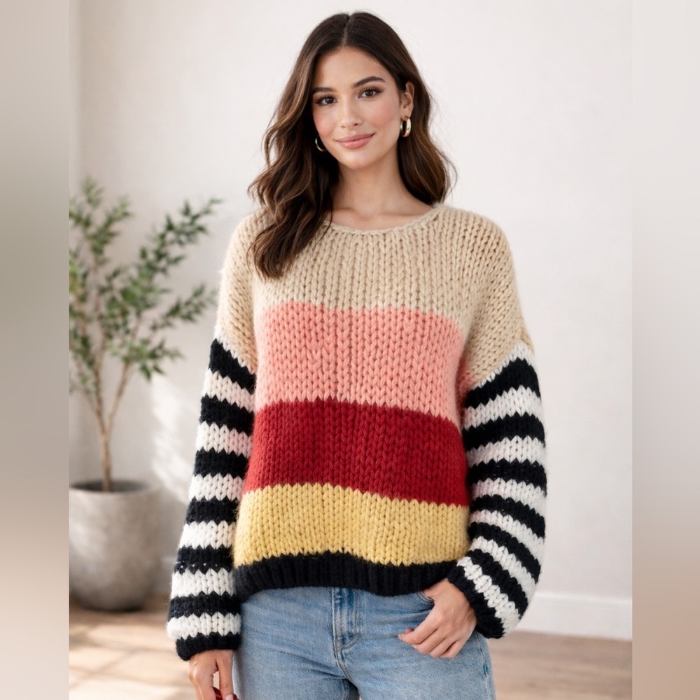 Blanknyc sz M chunky knit multi colored patterned NWT sweater